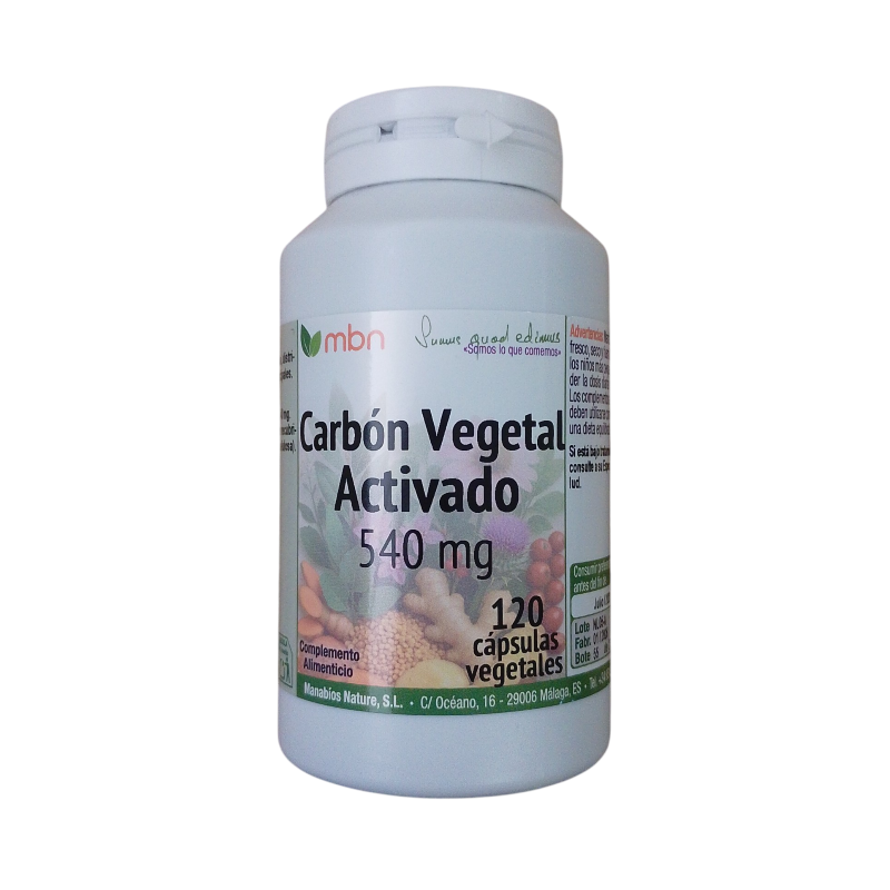 Carbón Vegetal Activado MBN 540 mg 120 cápsulas vegetales
