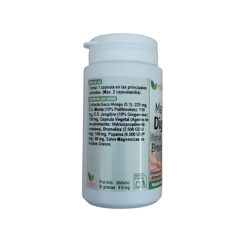Información nutricional del producto digestivo